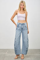 High Rise Embroidered Barrel Jeans