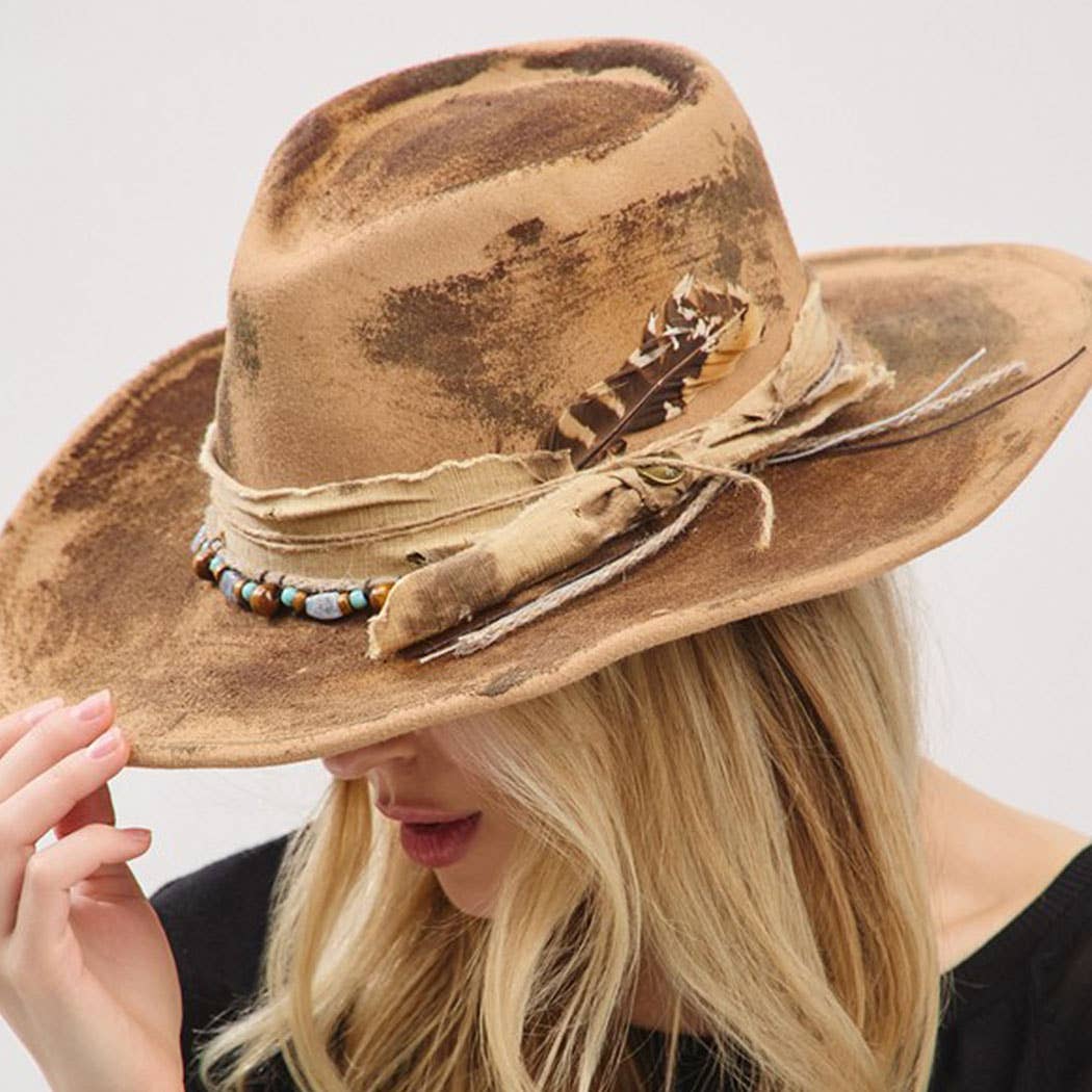 Shapeable Cowgirl Hat with Feather – Taupe