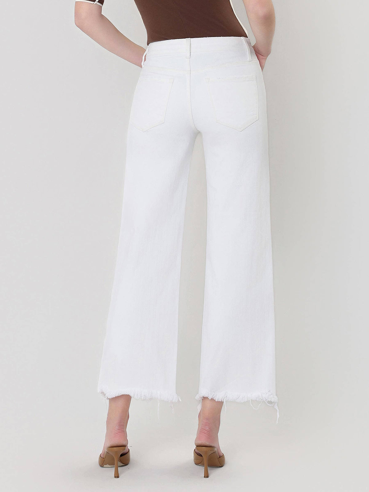 High Rise Raw Hem Crop Wide Leg Jeans
