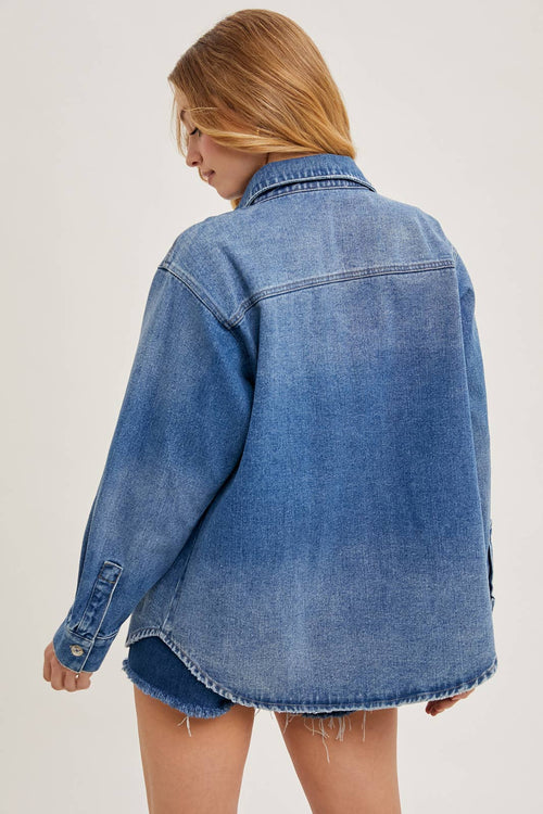 WASHED DENIM BUTTON DOWN SHIRT JACKET