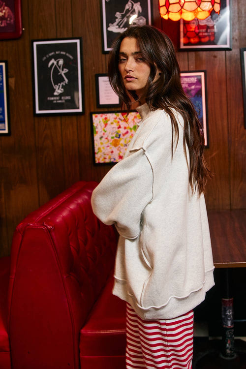 IT2594E-MERRYW | "MERRY" Varsity Mock Neck Sweatshirt