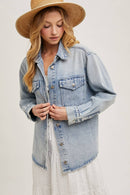WASHED DENIM BUTTON DOWN SHIRT JACKET