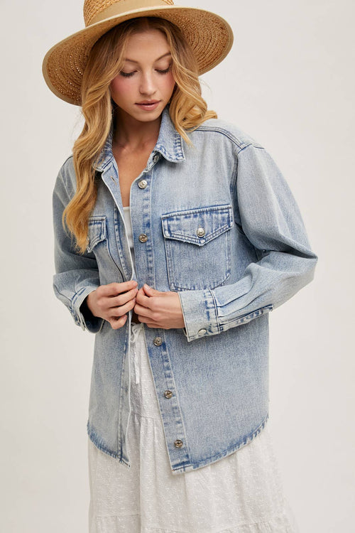 WASHED DENIM BUTTON DOWN SHIRT JACKET