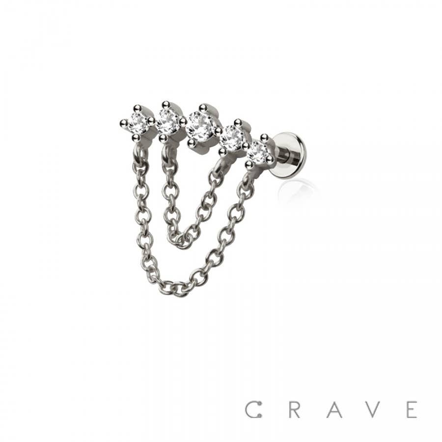 MULTI ROUND CZ DANGLE CHAIN TOP 316L SURGICAL STEEL THREADLE