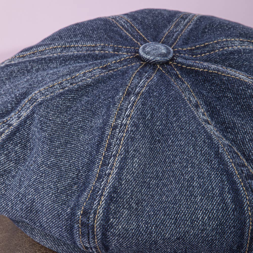 Denim Newsboy Cabbie Cap With Contrast Brim