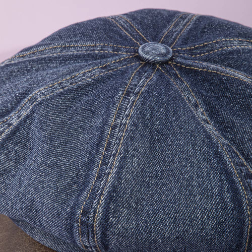 Denim Newsboy Cabbie Cap With Contrast Brim