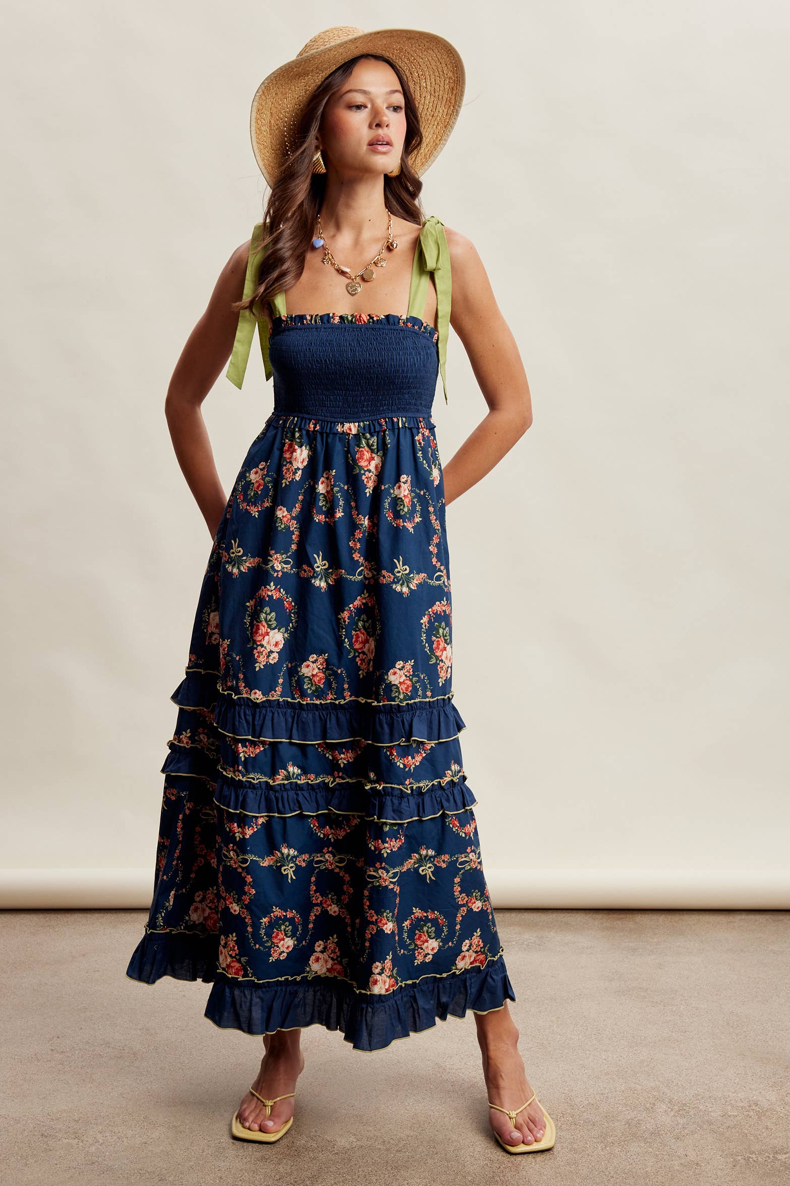 Floral Smocked Tiered Maxi Dress LD1636