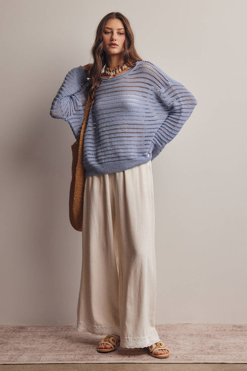 Open-Knit Stripe Sweater Top FSW0056