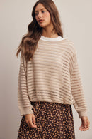 Open-Knit Stripe Sweater Top FSW0056