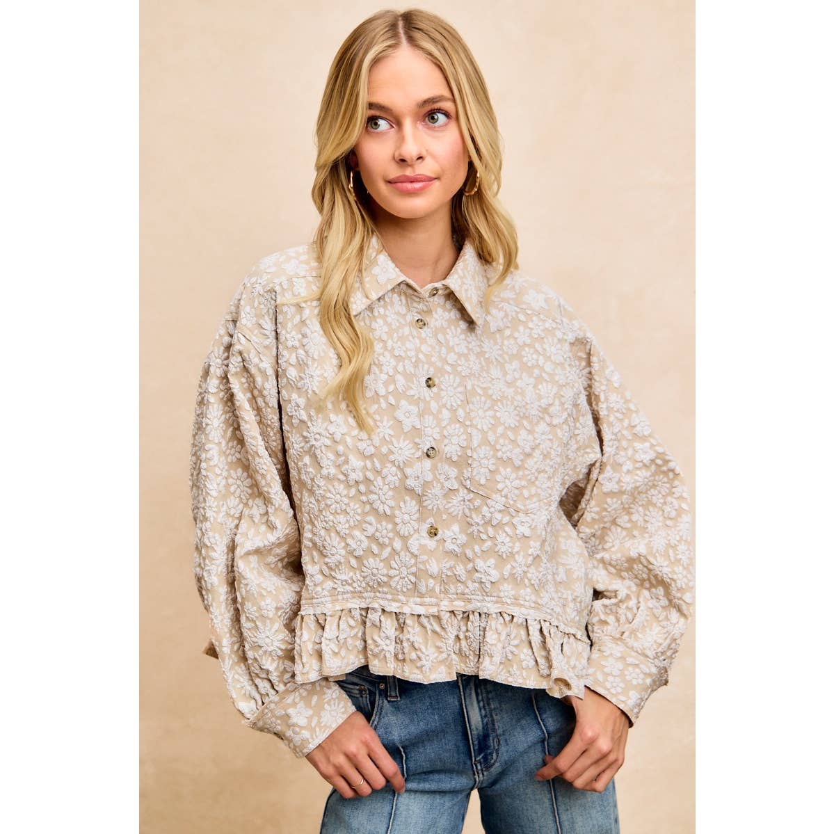 Floral Ruffled Hem Shirt Top