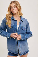 WASHED DENIM BUTTON DOWN SHIRT JACKET