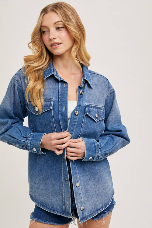 WASHED DENIM BUTTON DOWN SHIRT JACKET