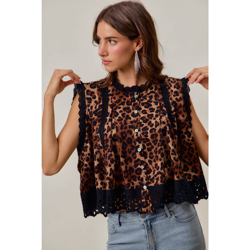 Leopard Pleated Sleeveless Blouse