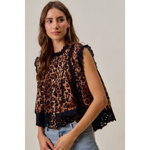Leopard Pleated Sleeveless Blouse
