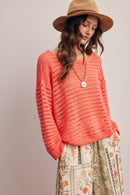 Open-Knit Stripe Sweater Top FSW0056