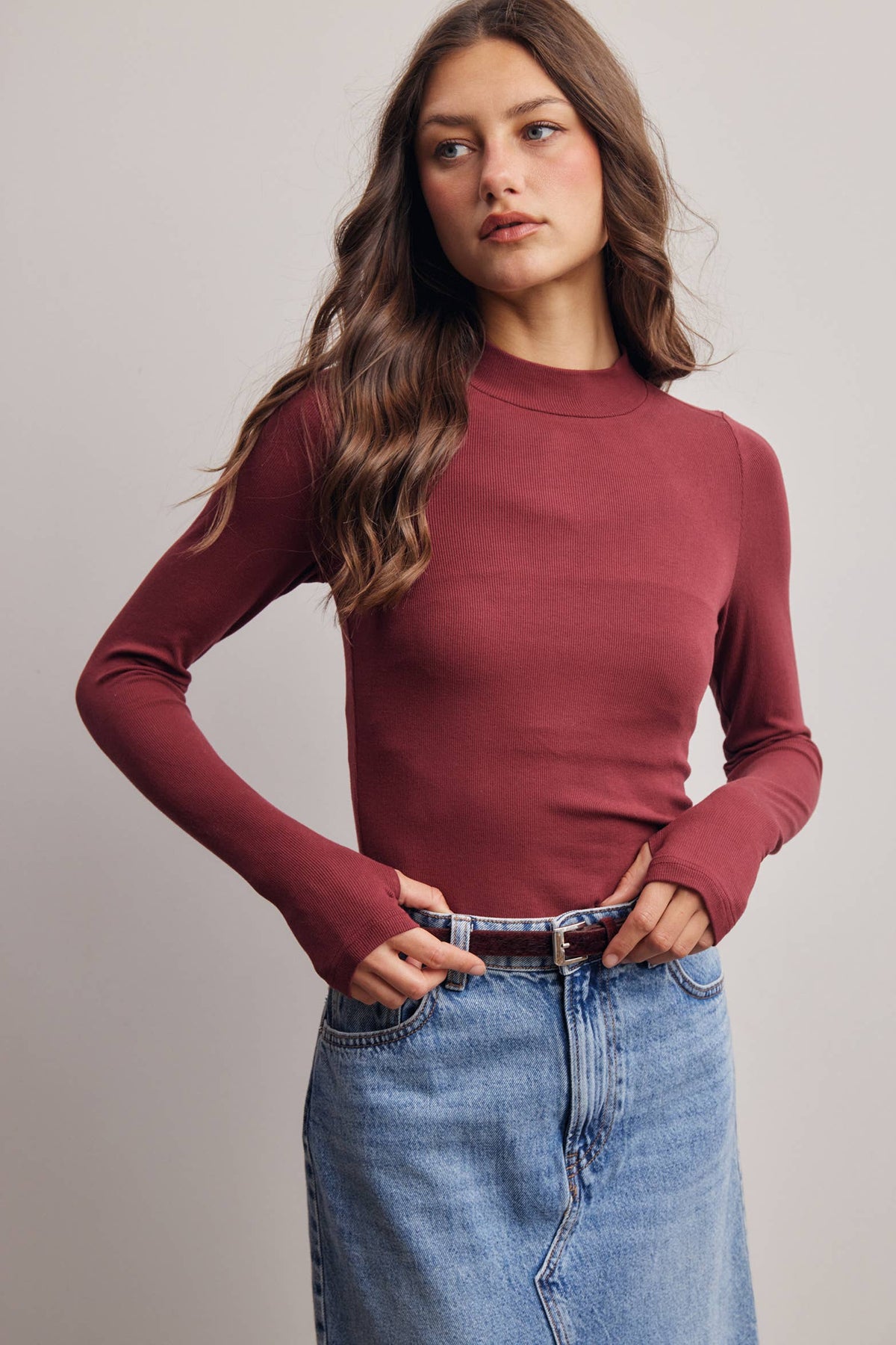 Stretch Ribbed Mock Neck Top FT0063
