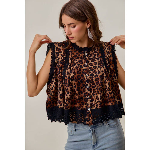 Leopard Pleated Sleeveless Blouse