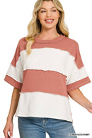 French Terry Color Block Exposed Seam Top - Zenana