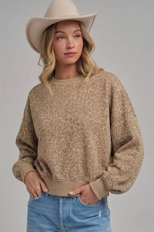 OVERSIZED LEOPARD SWEATSHIRT TOP WITH RIBBED BAND AND DART