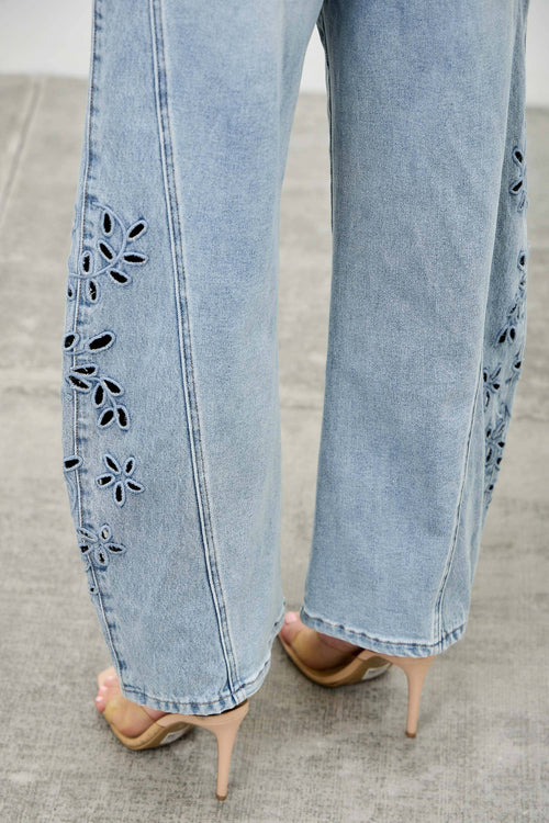 High Rise Embroidered Barrel Jeans