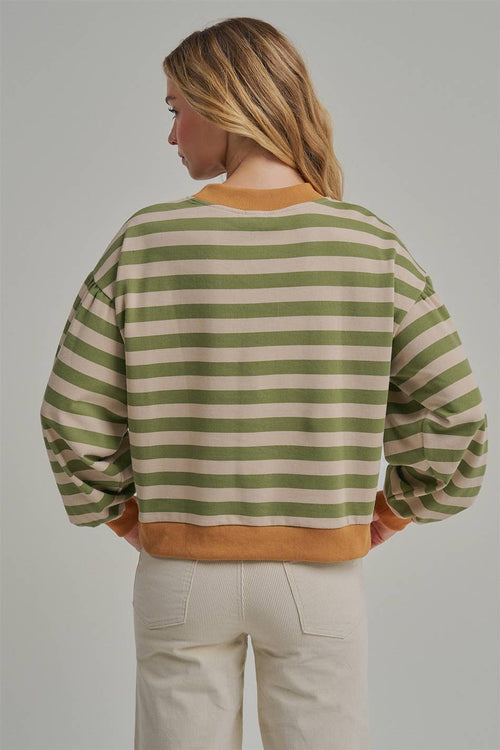 STRIPE TERRY CASUAL THANKSGIVING TOP WITH PUMPKIN LETTERING