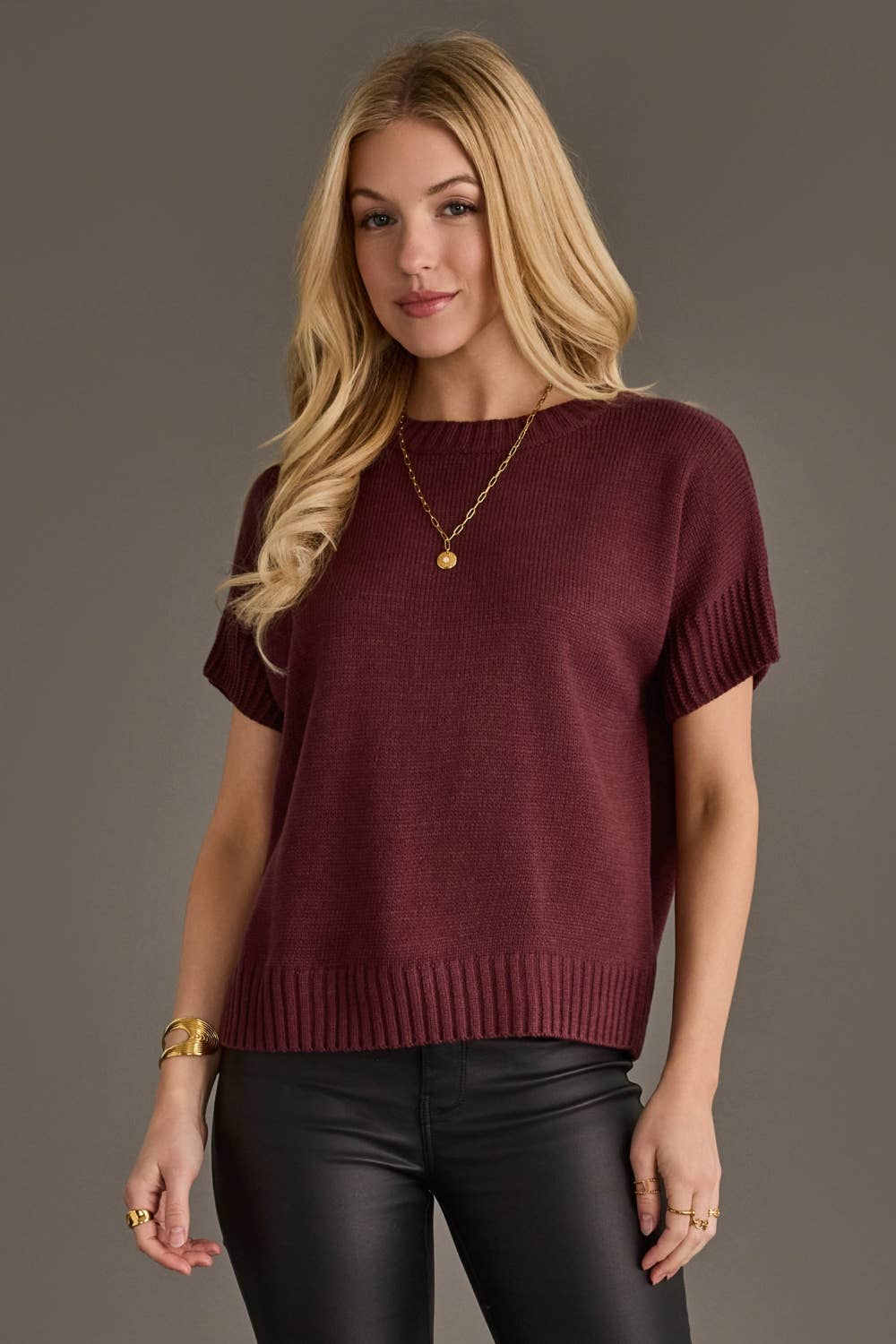 Maroon Short Sleeve Sweater