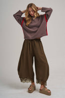 Lace Trim Balloon Leg Pants