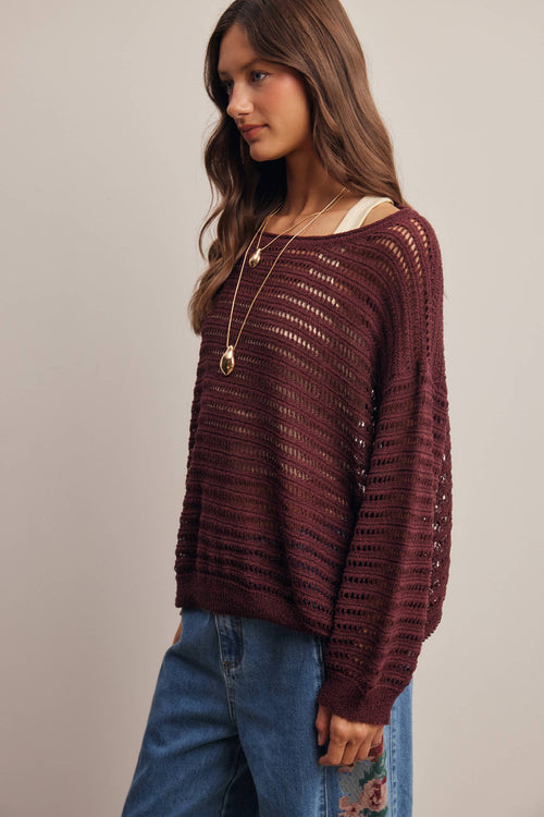 Open-Knit Stripe Sweater Top FSW0056