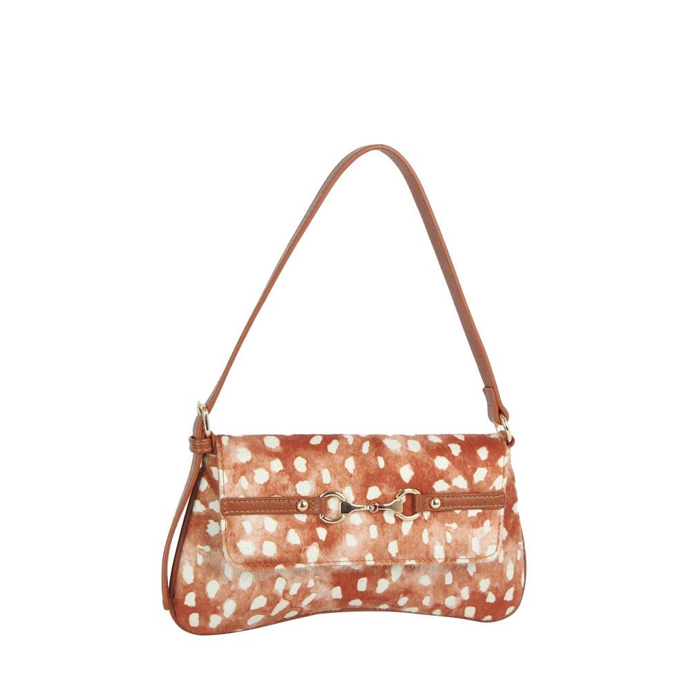 Fawn Spotted Horsebit Flap Shoulder Bag