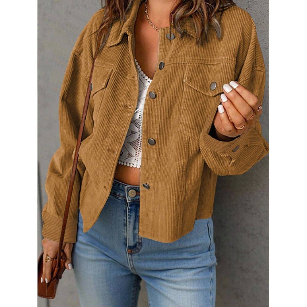 Solid Corduroy Jacket Casual Oversized Button Front