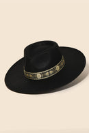 Wide Brim Felt Fedora With Gold Brocade Band