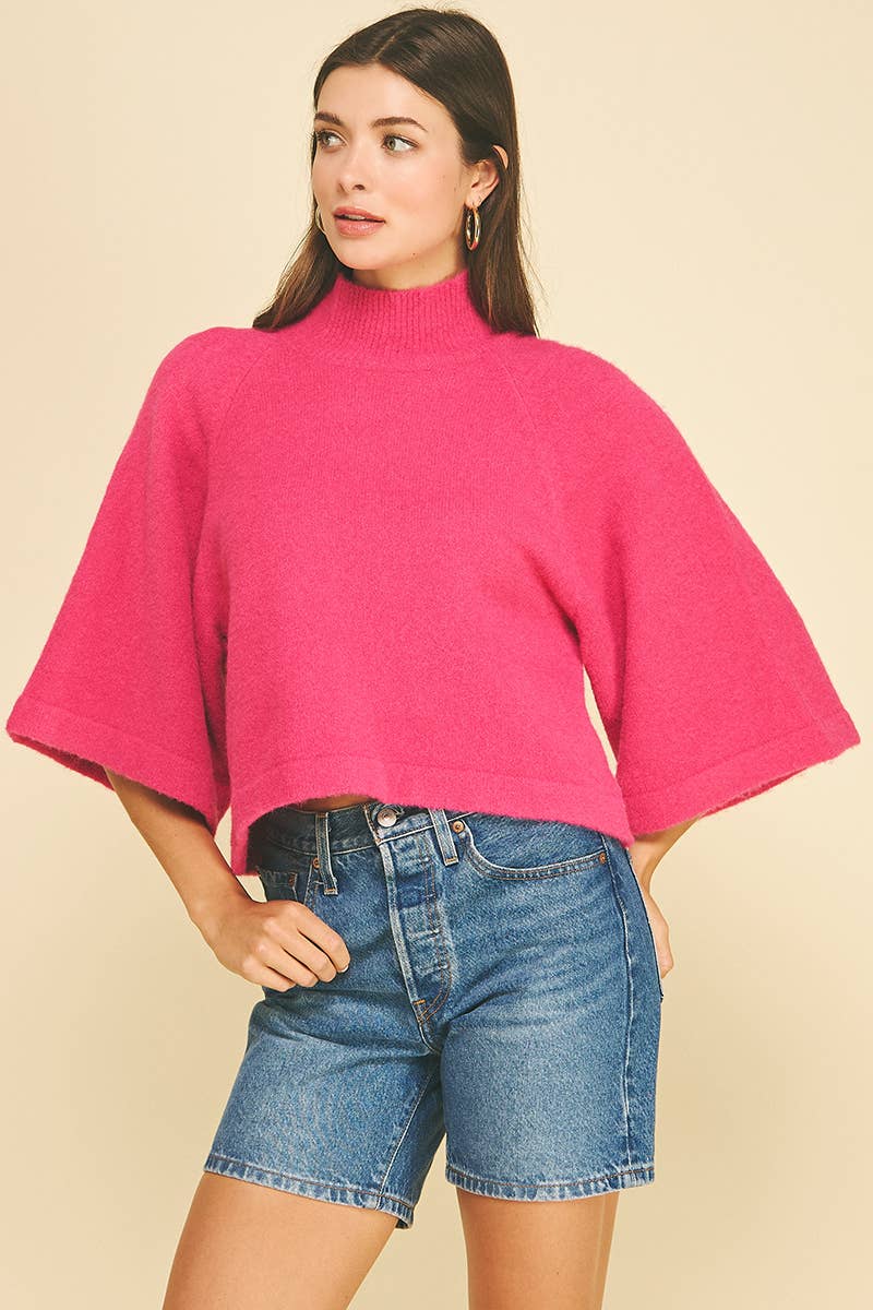 Wide Sleeve Mock Neck Sweater