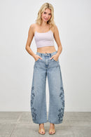 High Rise Embroidered Barrel Jeans