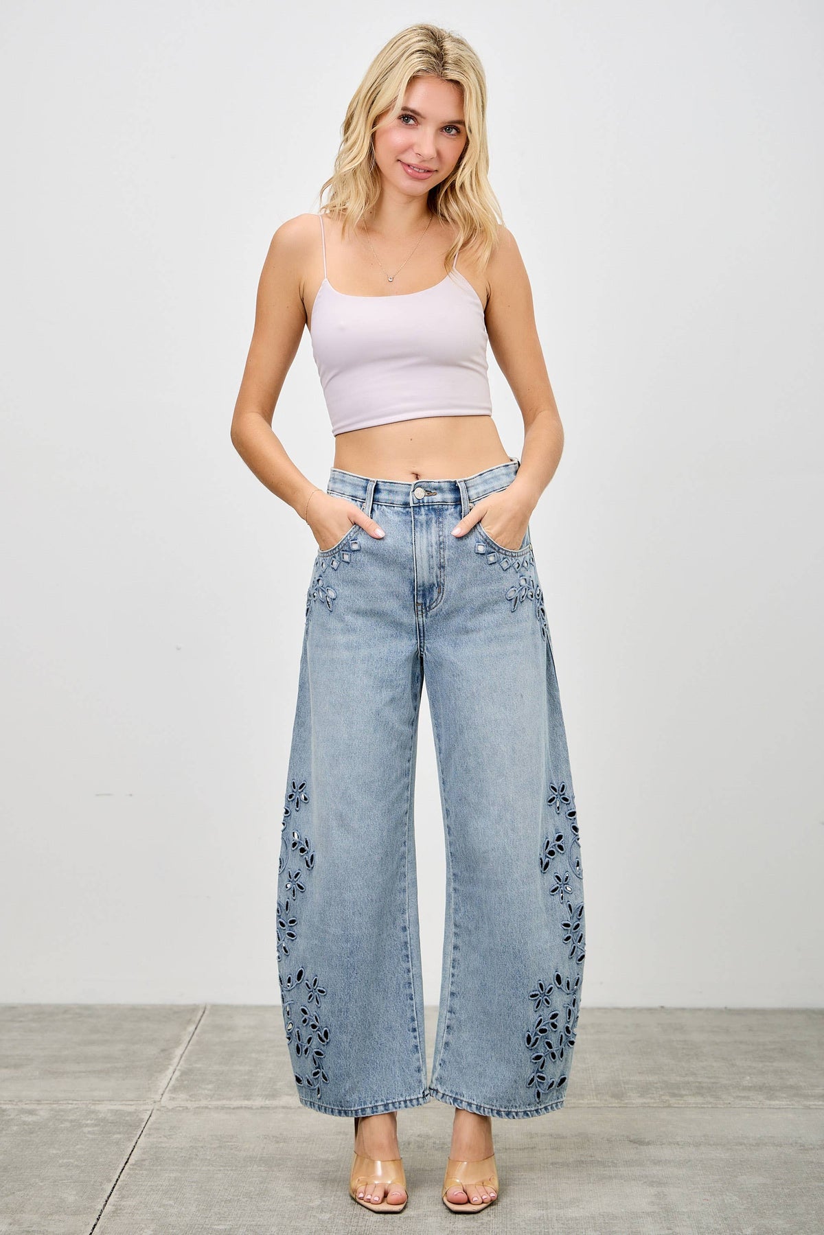 High Rise Embroidered Barrel Jeans