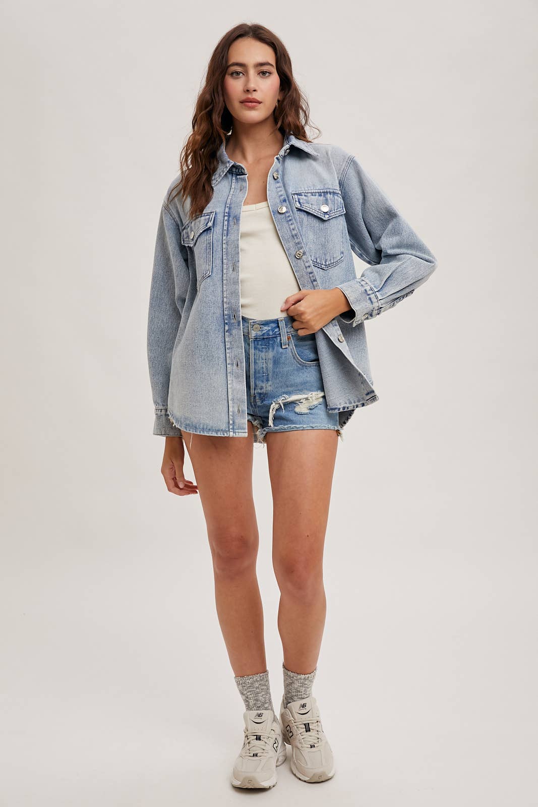 WASHED DENIM BUTTON DOWN SHIRT JACKET