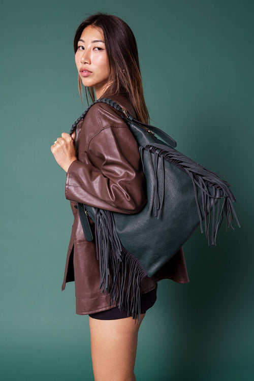 Sav Distressed Fringe Hobo Bag