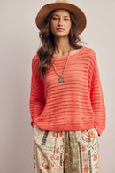 Open-Knit Stripe Sweater Top FSW0056