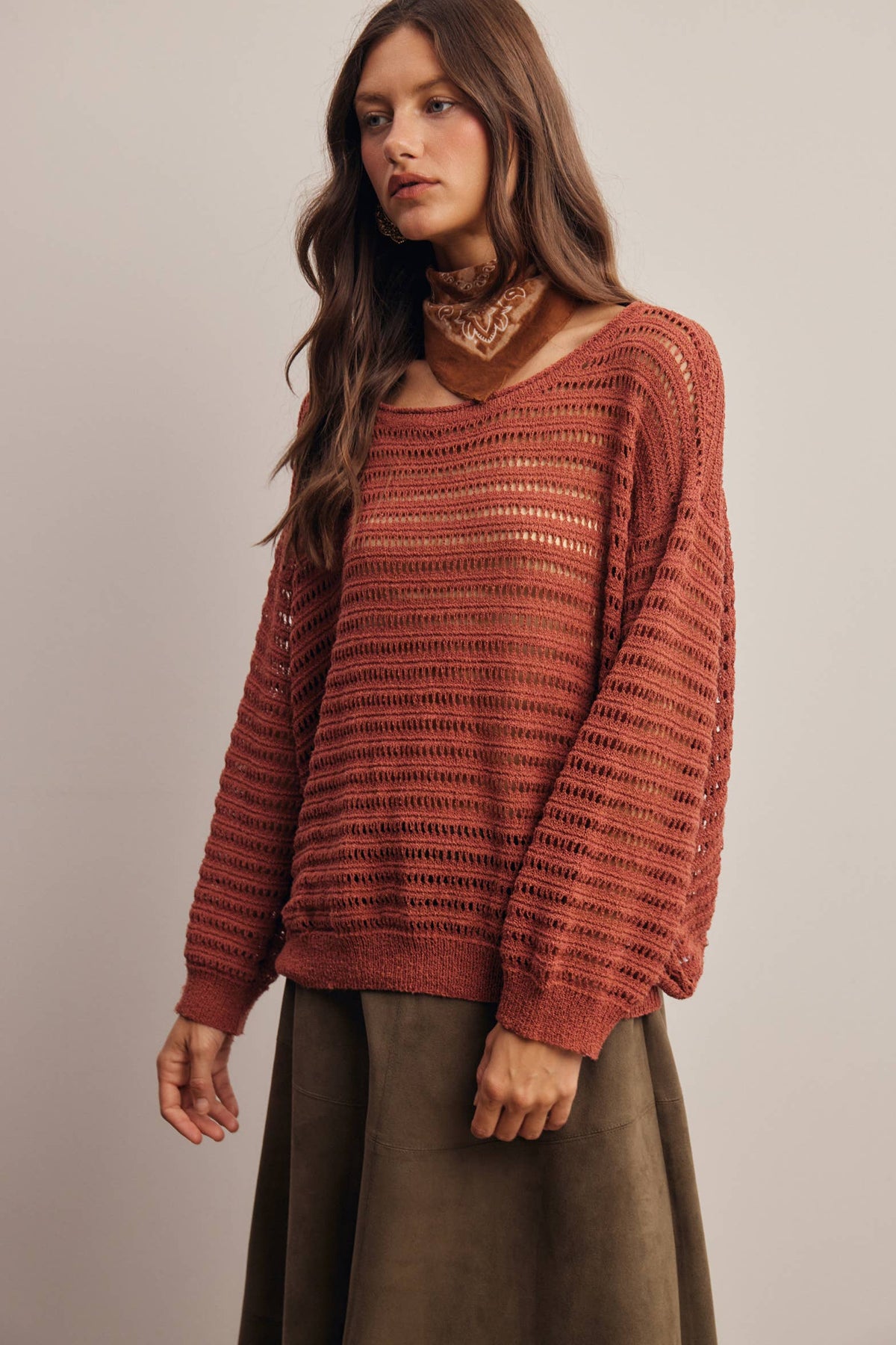 Open-Knit Stripe Sweater Top FSW0056
