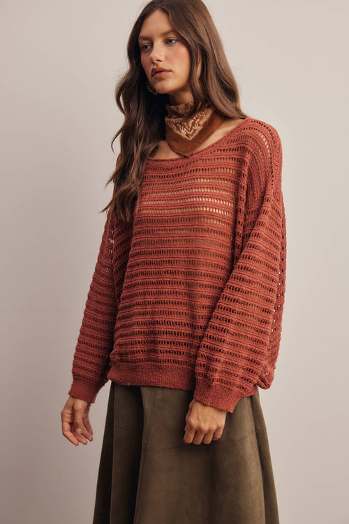 Open-Knit Stripe Sweater Top FSW0056
