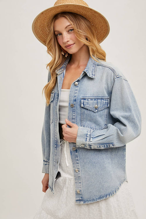WASHED DENIM BUTTON DOWN SHIRT JACKET