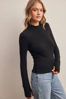 Stretch Ribbed Mock Neck Top FT0063