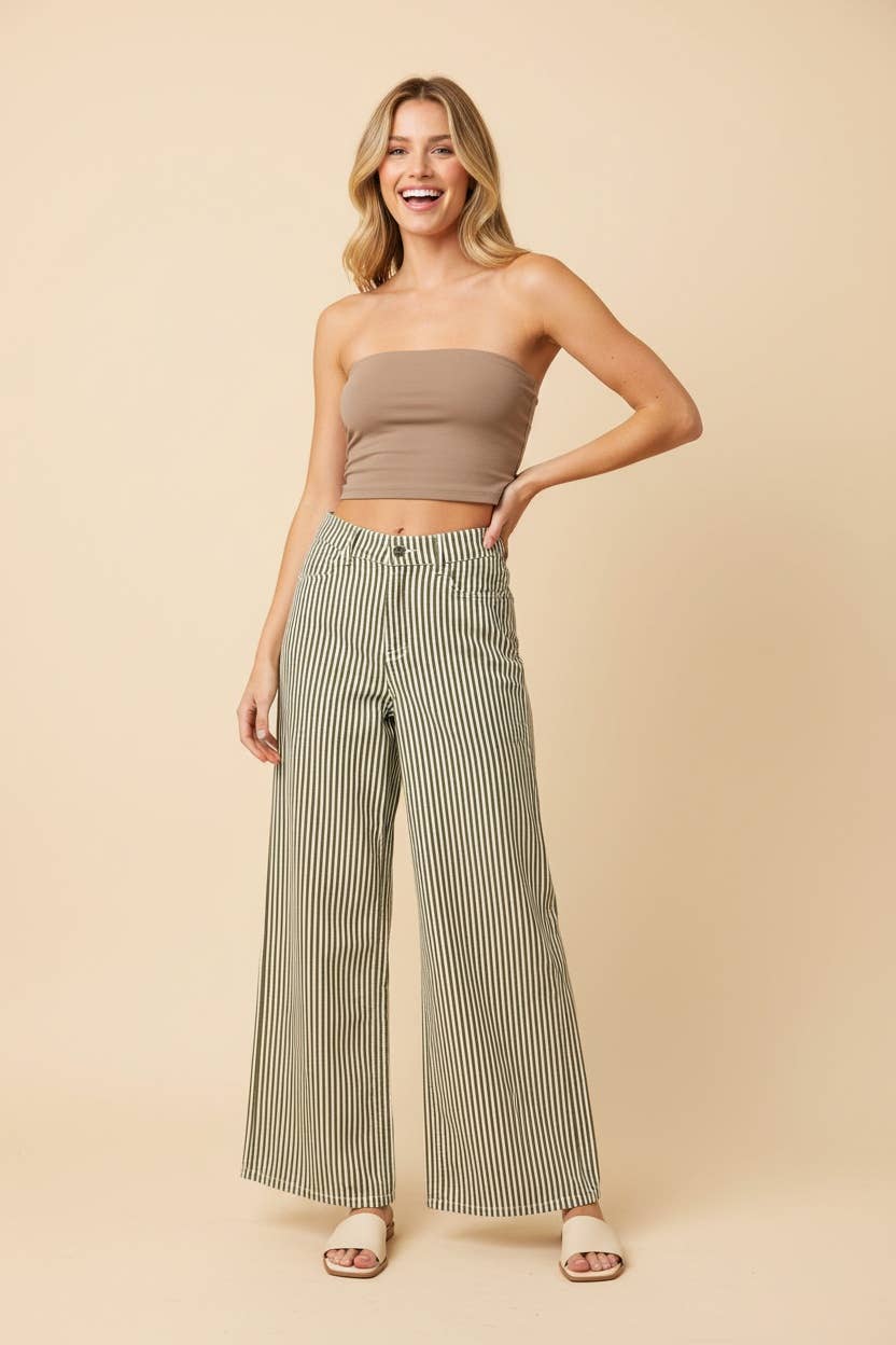 Railroad Stripe Wide Leg Pants – Red & Green