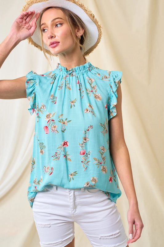 Yellow Floral Sleeveless Blouse