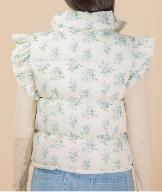 Blue Floral Puff Vest