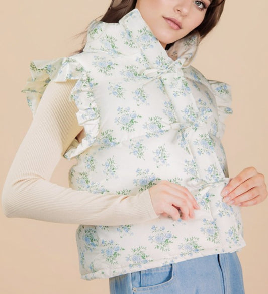 Blue Floral Puff Vest