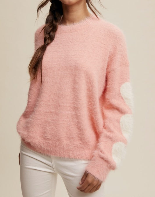 Coral Heart Sleeve Sweater