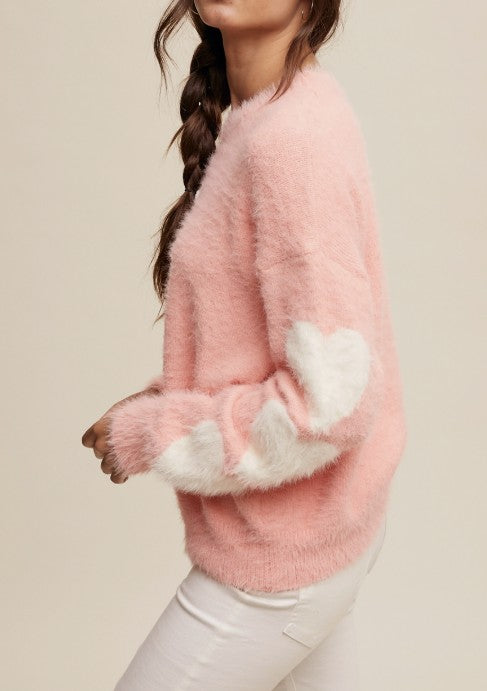 Coral Heart Sleeve Sweater