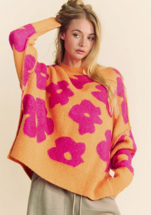 Orange & Pink Flower Sweater