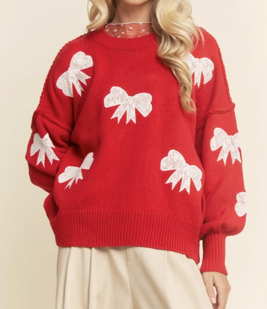 Plus Size Red Bow Sweater