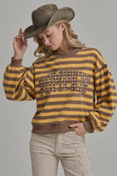 STRIPE TERRY CASUAL THANKSGIVING TOP WITH PUMPKIN LETTERING
